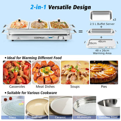 Portable Electric Buffet Server 2 in 1 Electric Warming Tray