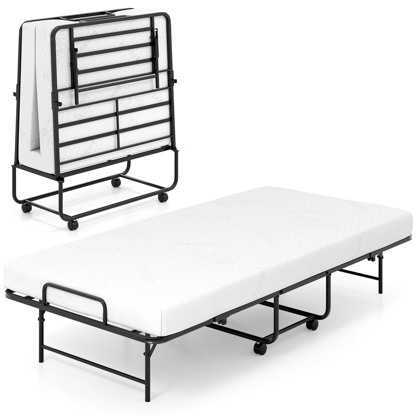 Portable Foldable Guest Bed with Heavy-duty Metal Frame and Mattress