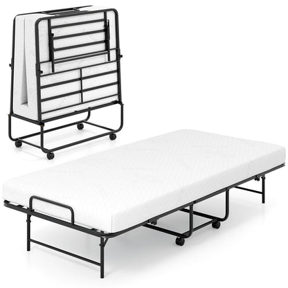 Portable Foldable Guest Bed with Heavy-duty Metal Frame and Mattress