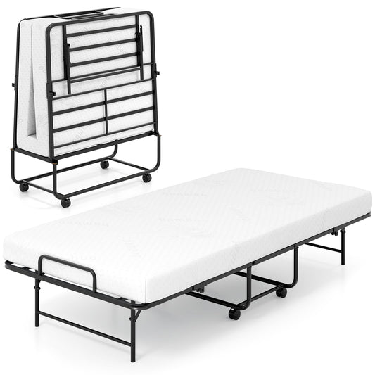 Portable Foldable Guest Bed with Heavy-duty Metal Frame and Mattress