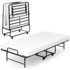 Portable Foldable Guest Bed with Heavy-duty Metal Frame and Mattress