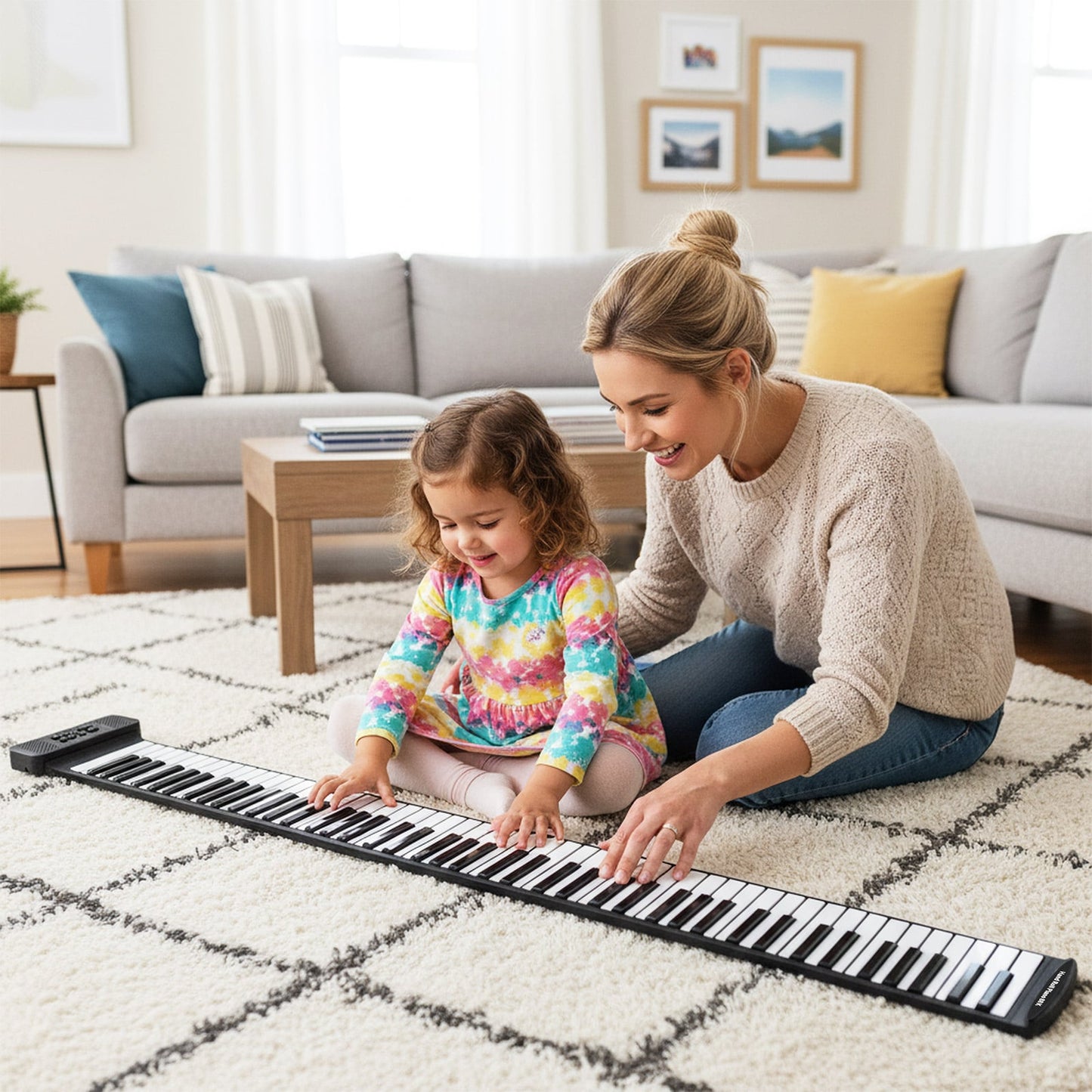 Portable Hand Roll Piano Keyboard with 128 Rhythms-Black