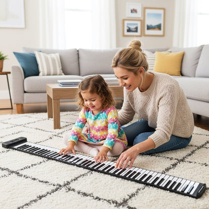 Portable Hand Roll Piano Keyboard with 128 Rhythms-Black