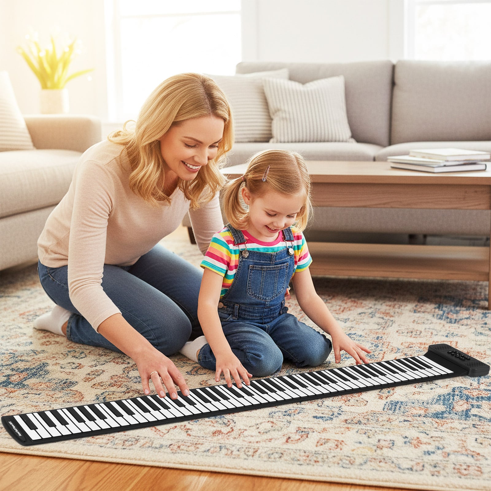 Portable Hand Roll Piano Keyboard with 128 Rhythms-Black