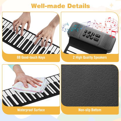 Portable Hand Roll Piano Keyboard with 128 Rhythms-Black