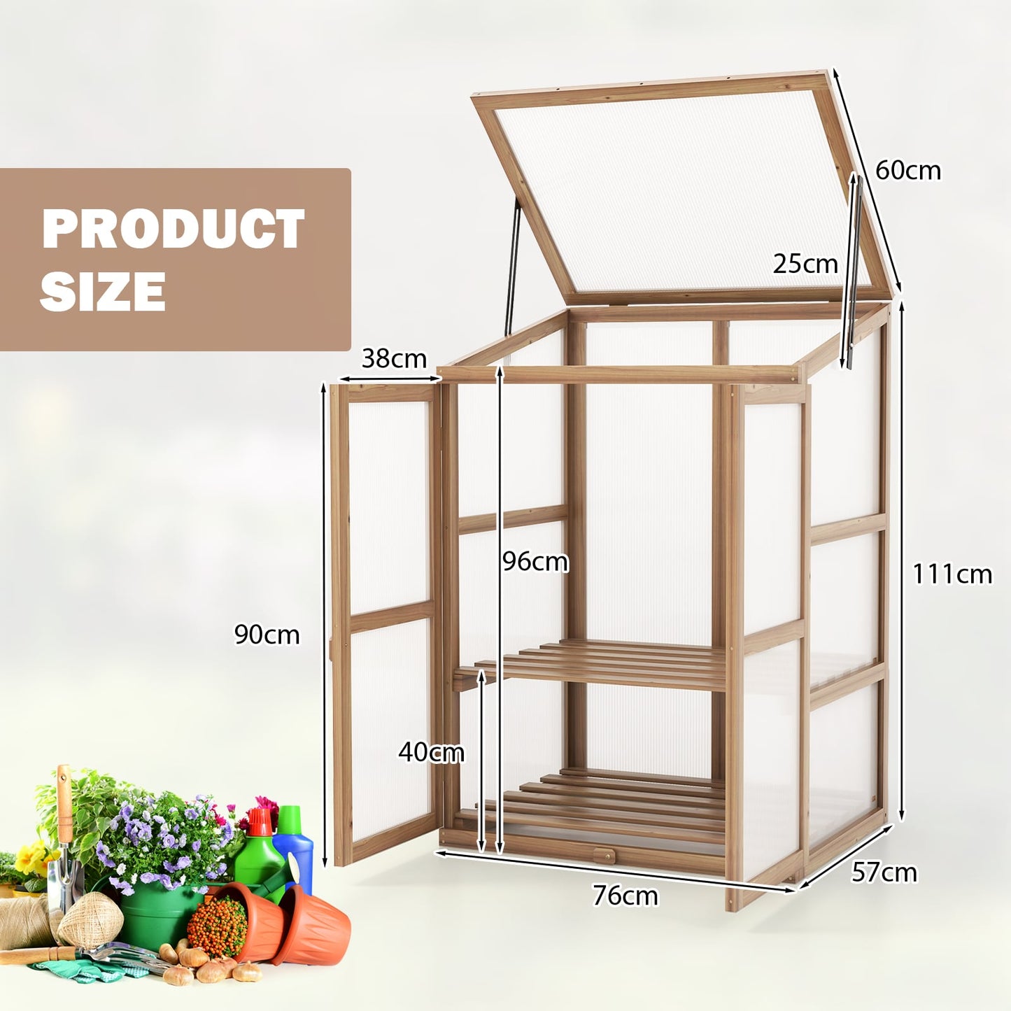 Portable Mini Wooden Greenhouse with 2 Removable Shelves