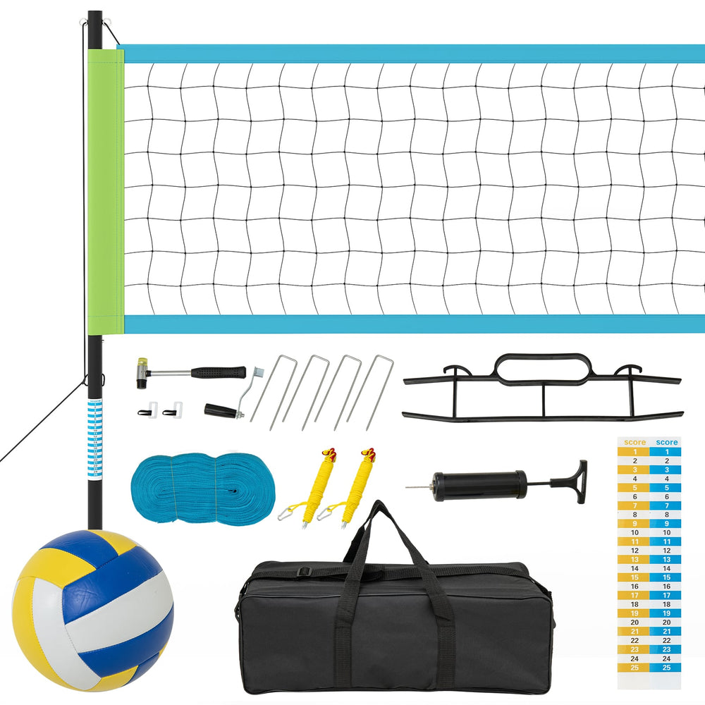 Portable Outdoor Volleyball Net Set Heavy-Duty Volleyball Net System-Green