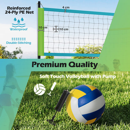 Portable Outdoor Volleyball Net Set Heavy-Duty Volleyball Net System-Green