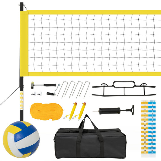 Portable Outdoor Volleyball Net Set Heavy-Duty Volleyball Net System-Yellow