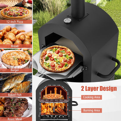 Portable Pizza Oven with Built-in Thermometer and Ash Collection Drawer