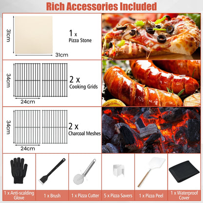 Portable Pizza Oven with Built-in Thermometer and Ash Collection Drawer