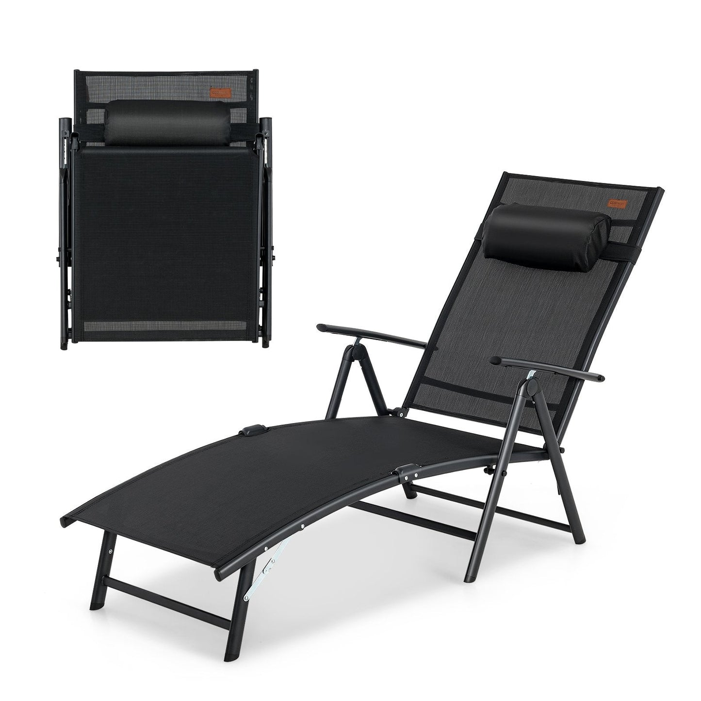 Portable Reclining Chair with 7 Adjustable Position Backrest and Handrail-Black