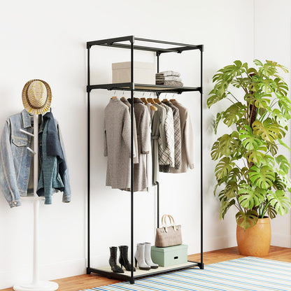 Portable Single Clothes Closet with Hanging Rail-Beige
