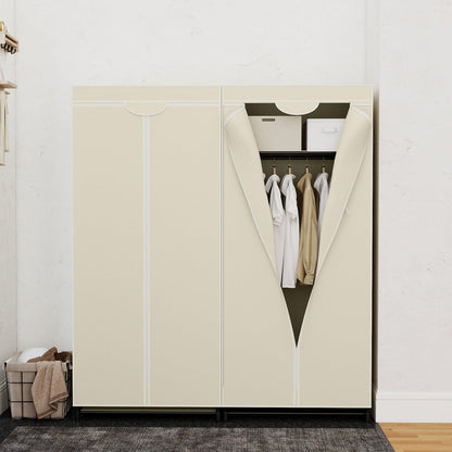 Portable Single Clothes Closet with Hanging Rail-Beige
