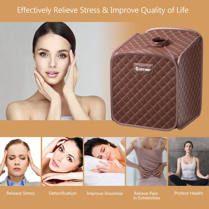 Portable Steam Sauna Spa Private Sauna Tent with Adjustable Temperature-Coffee