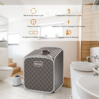 Portable Steam Sauna Spa Private Sauna Tent with Adjustable Temperature-Grey
