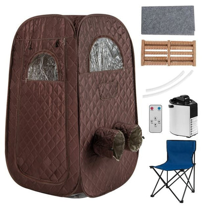 Portable Steam Sauna Tent with 1000W 3L Steam Generator and Chair-Brown
