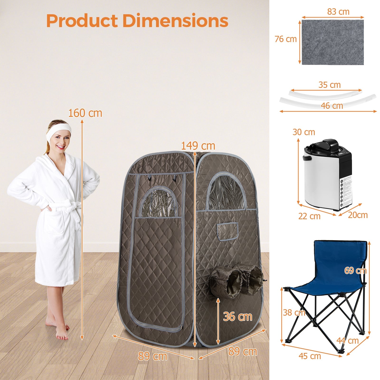 Portable Steam Sauna Tent with 1000W 3L Steam Generator and Chair-Grey