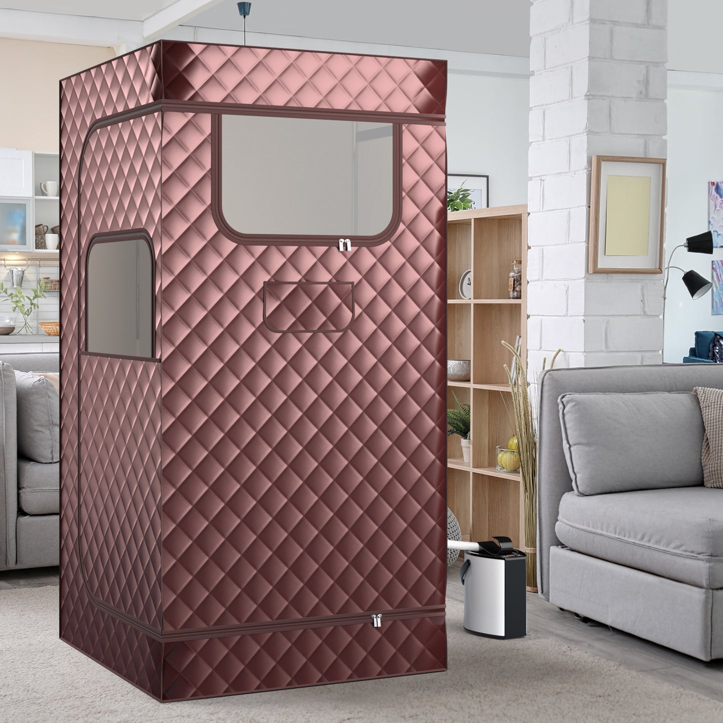 Portable Steam Sauna for Home with 3L Steam Generator-Coffee