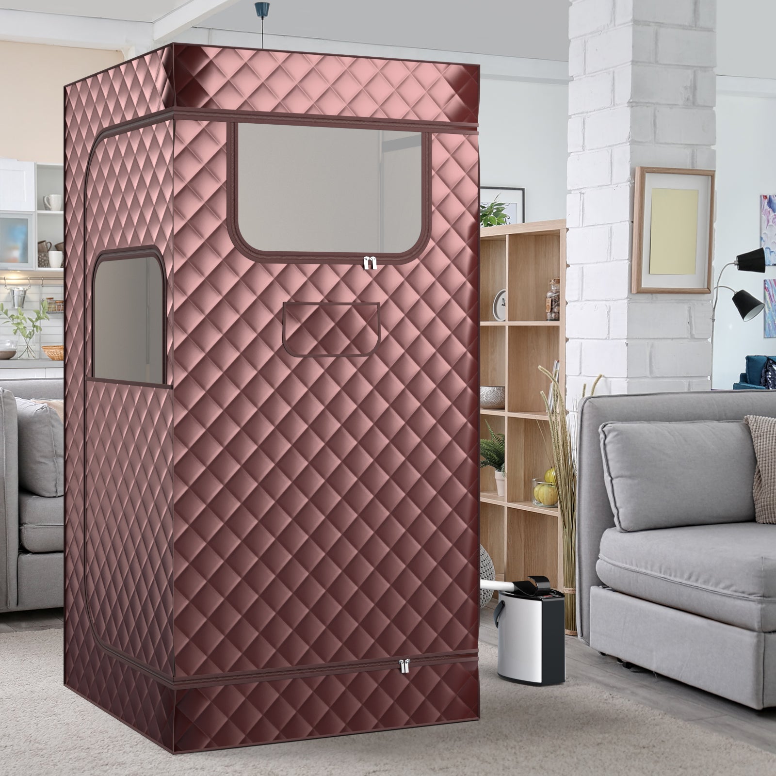 Portable Steam Sauna for Home with 3L Steam Generator-Coffee