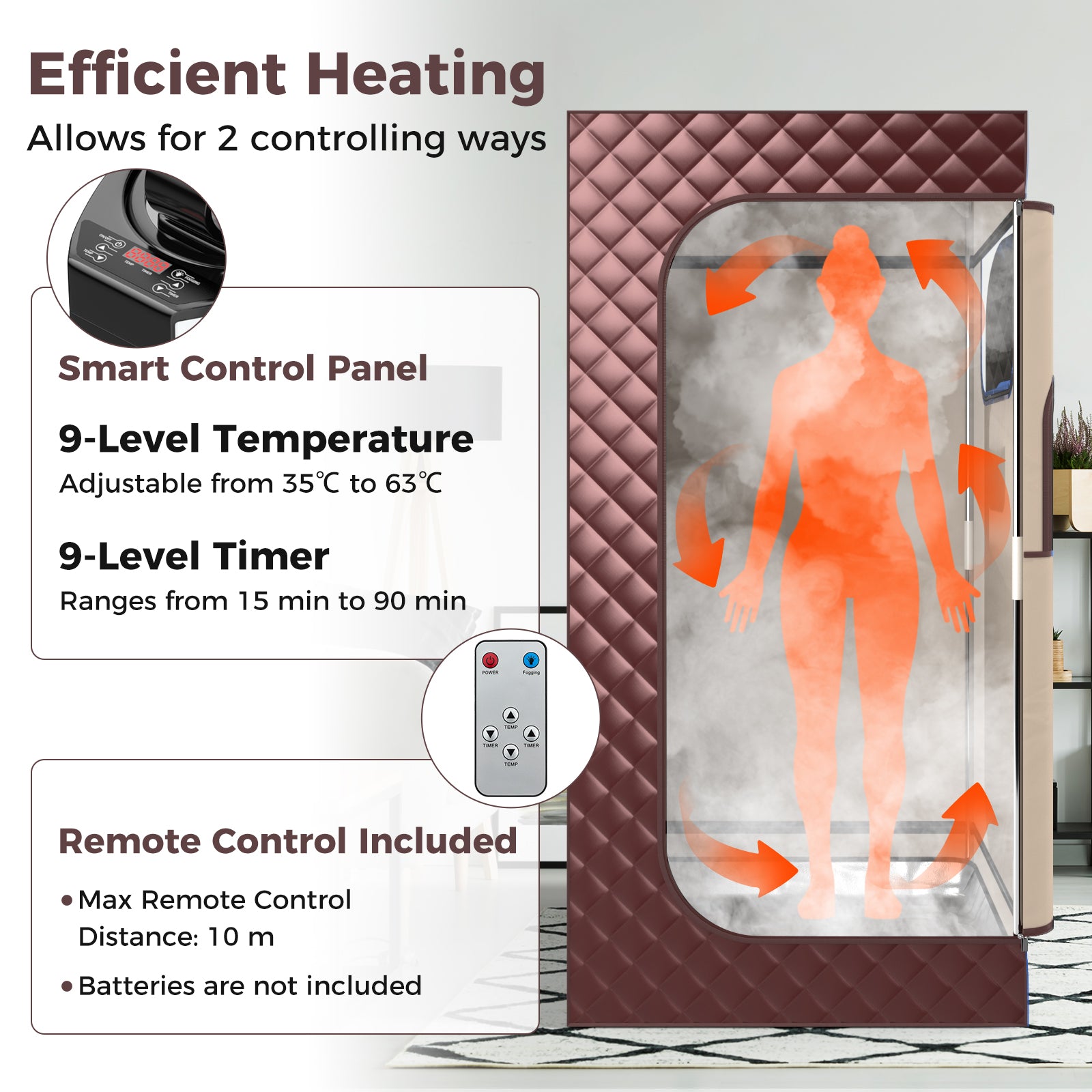 Portable Steam Sauna for Home with 3L Steam Generator-Coffee