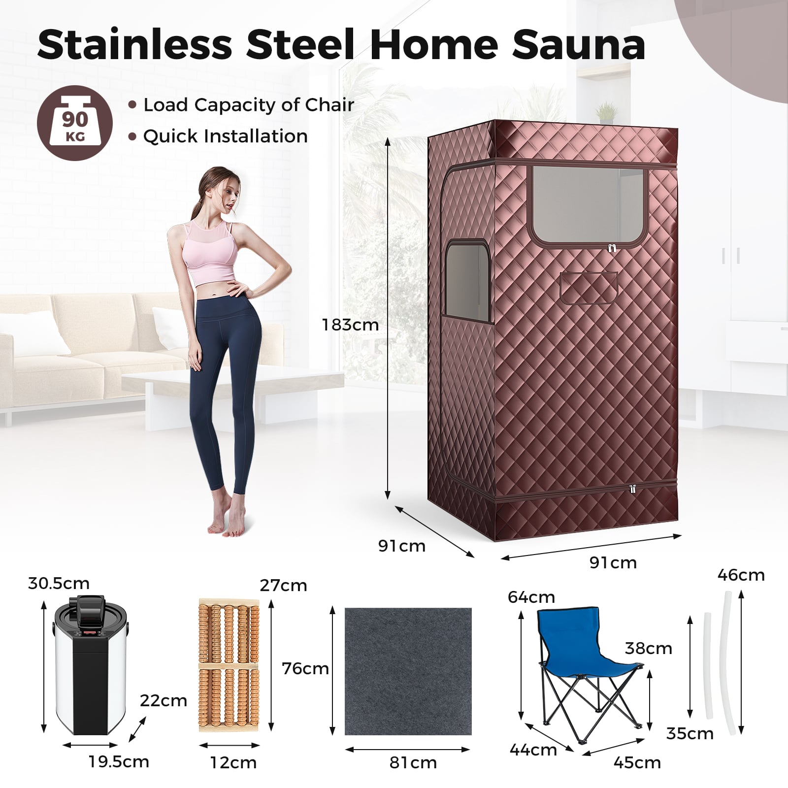 Portable Steam Sauna for Home with 3L Steam Generator-Coffee