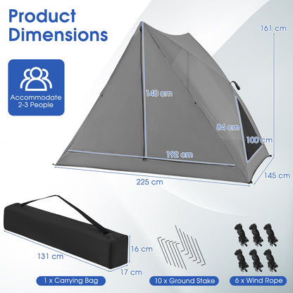 Pop-up Camping Tent with Carry Bag and Rainfly for 2-3 People-Grey