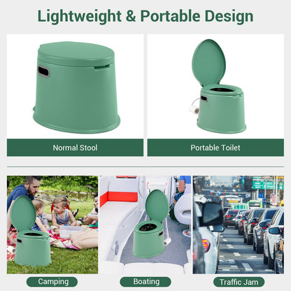 Portable Travel Toilet with Detachable Inner Bucket and Removable Toilet Paper Holder-Green