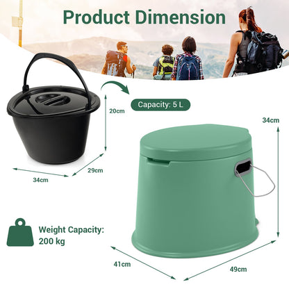 Portable Travel Toilet with Detachable Inner Bucket and Removable Toilet Paper Holder-Green