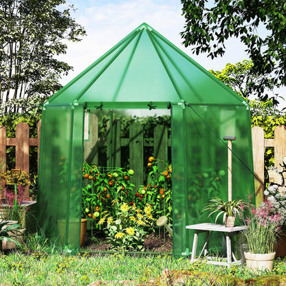 Portable Walk-in Greenhouse with PE Cover and Rustproof Metal Frame-Green
