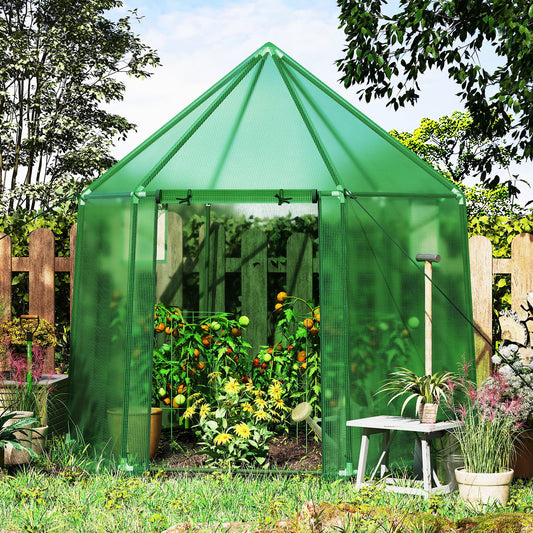 Portable Walk-in Greenhouse with PE Cover and Rustproof Metal Frame-Green