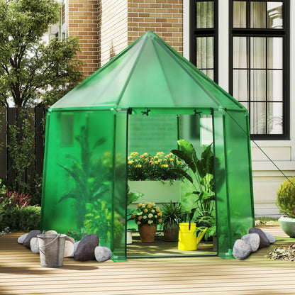 Portable Walk-in Greenhouse with PE Cover and Rustproof Metal Frame-Green