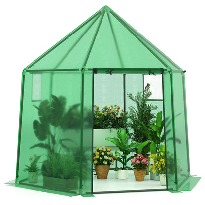 Portable Walk-in Greenhouse with PE Cover and Rustproof Metal Frame-Green