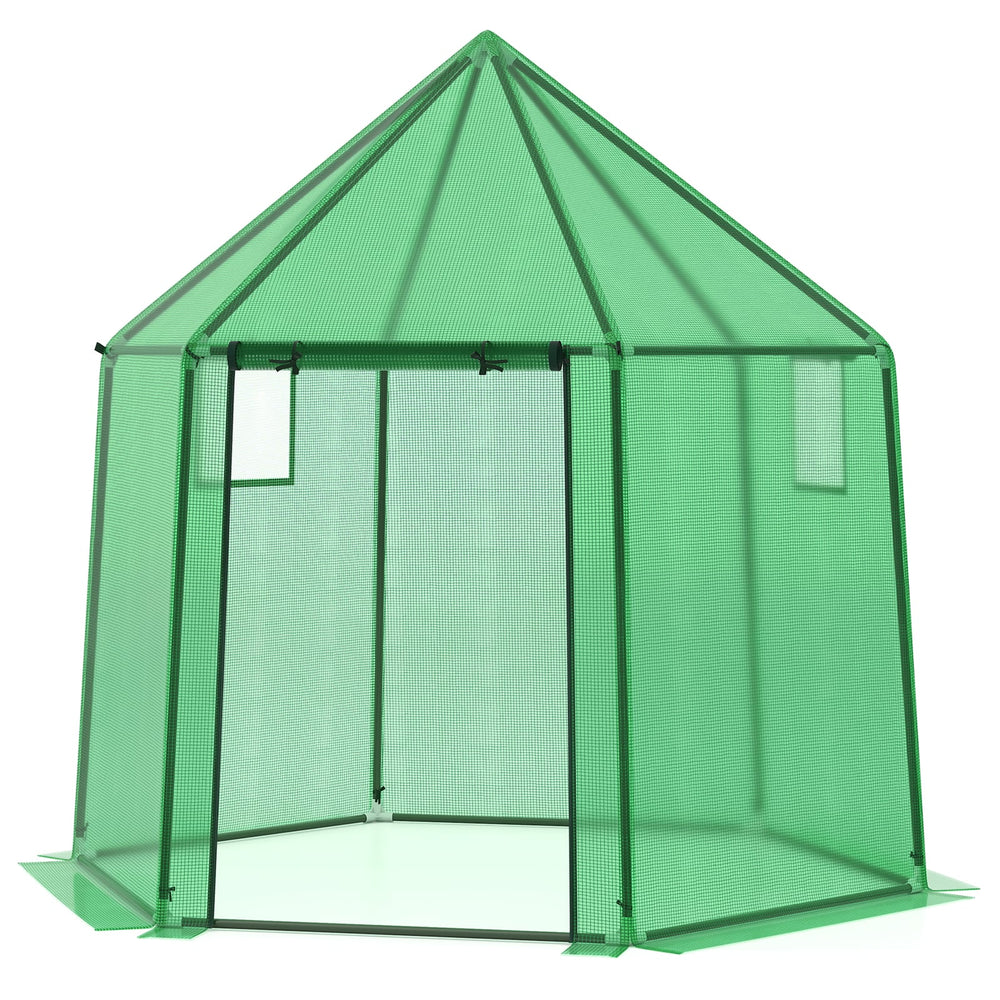 Portable Walk-in Greenhouse with PE Cover and Rustproof Metal Frame-Green