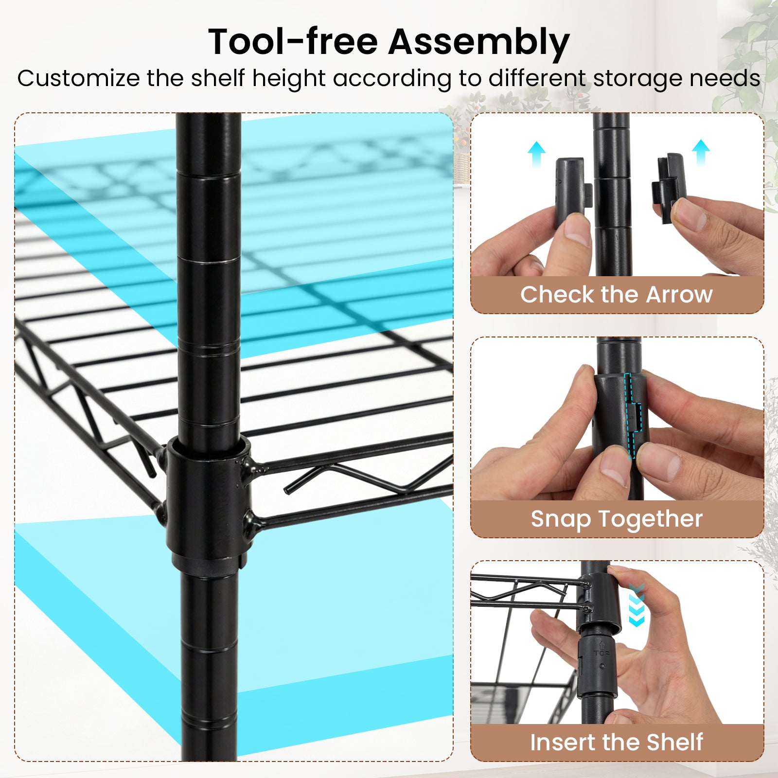 Portable Wardrobe Convertible Clothes Organizer with L-shape and Horizontal Installation-Black