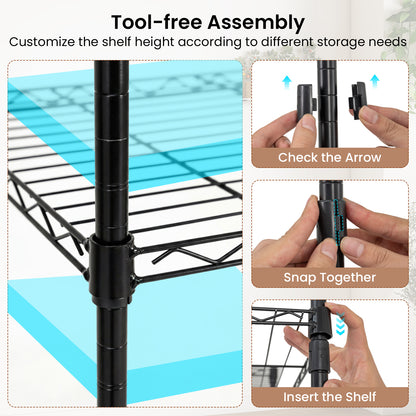 Portable Wardrobe Convertible Clothes Organizer with L-shape and Horizontal Installation-Black
