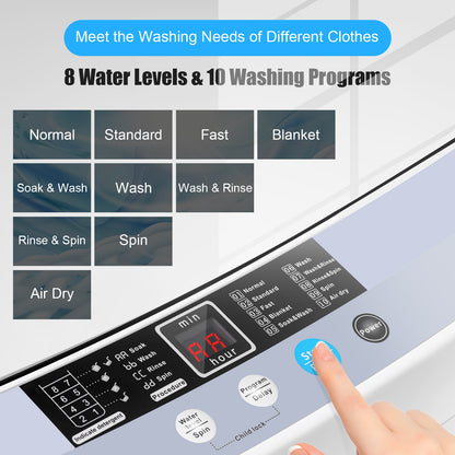 Portable Washing Machine with 8 Water Levels and 10 Washing Programs
