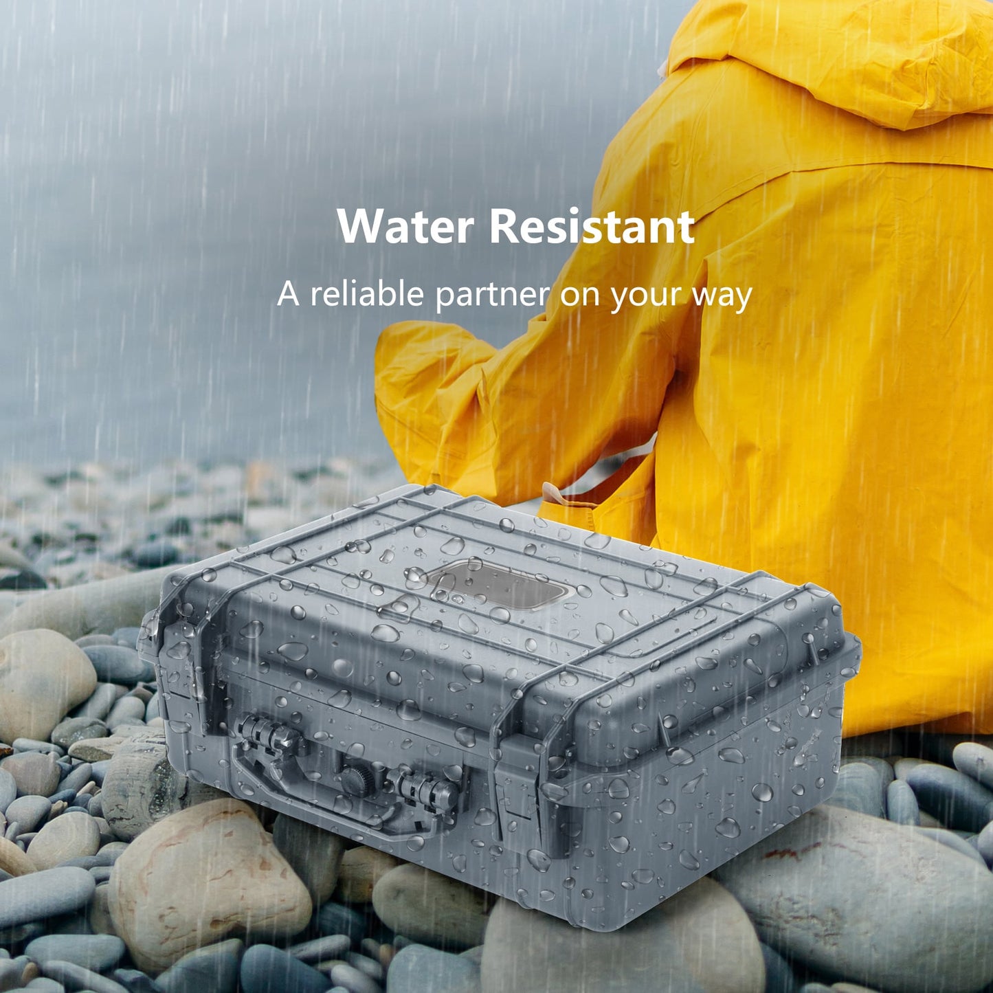 Portable Grey Waterproof Hard Case with Customizable Fit Foam-Grey-45 x 34 x 18 cm