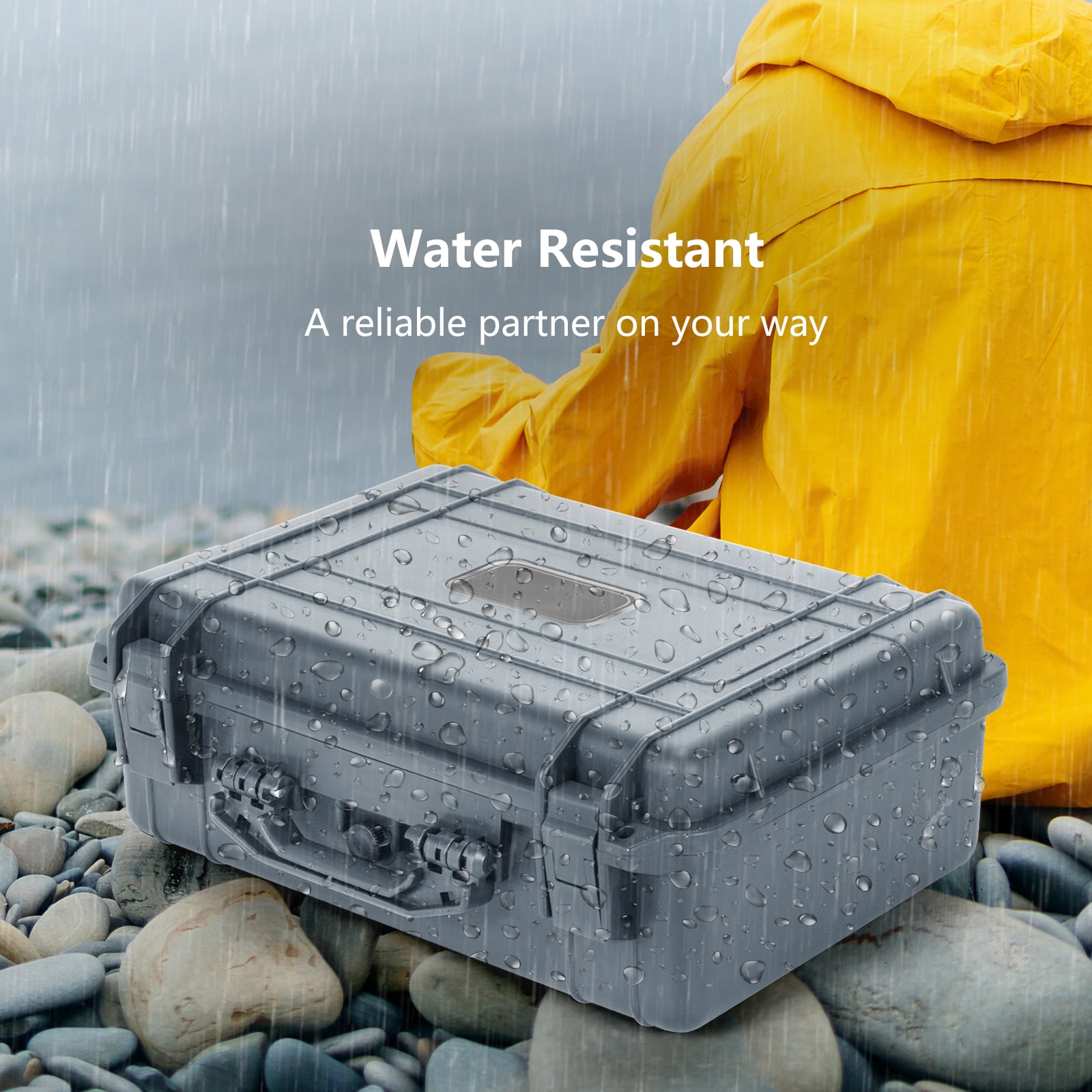 Portable Grey Waterproof Hard Case with Customizable Fit Foam-Grey-56 x 44 x 22 cm