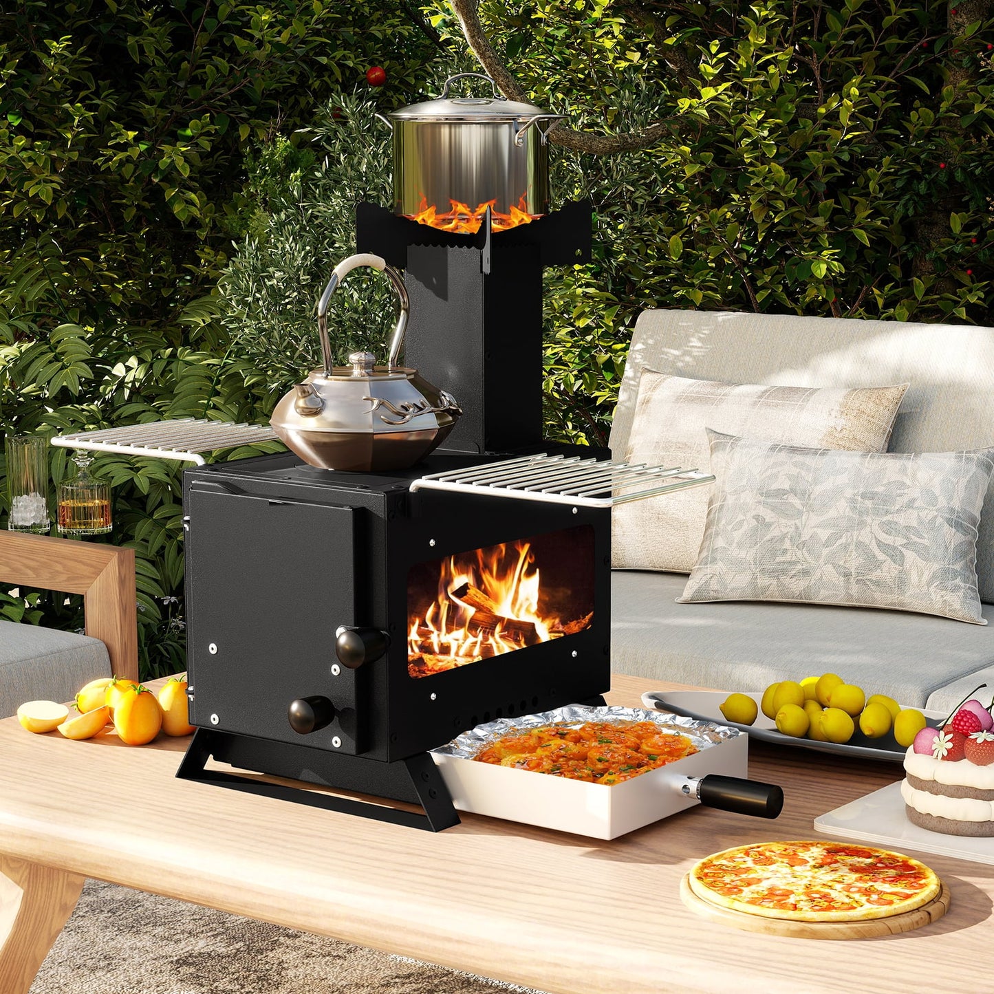 Portable Wood Burning Stove Mini Heater Burner with Pot Rack-Silver