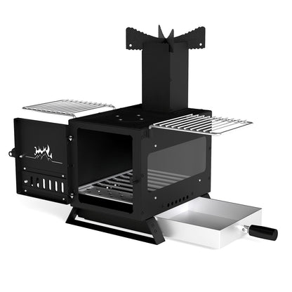 Portable Wood Burning Stove Mini Heater Burner with Pot Rack-Silver