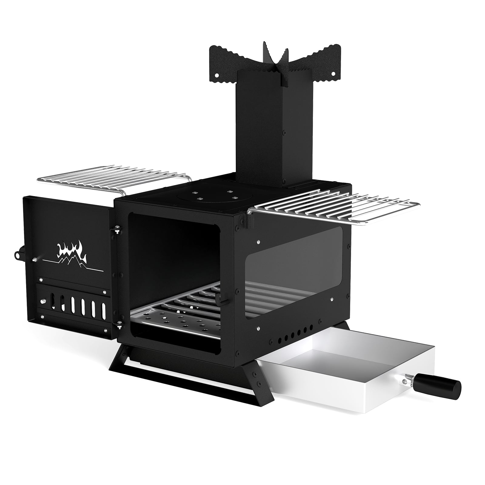Portable Wood Burning Stove Mini Heater Burner with Pot Rack-Silver