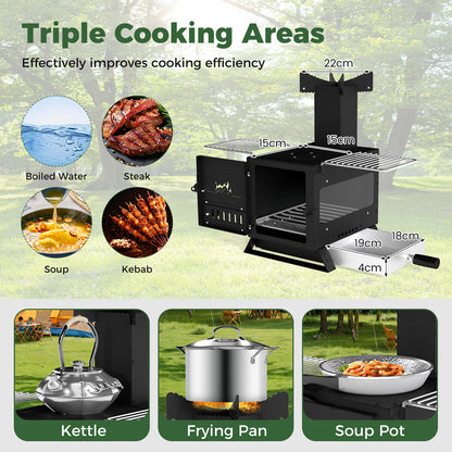 Portable Wood Burning Stove Mini Heater Burner with Pot Rack-Silver
