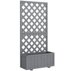 Outsunny Wood Planter with Trellis for Climbing Plants, Raised Bed, Planter Box with Drainage Holes to Grow Herbs Flowers, Grey