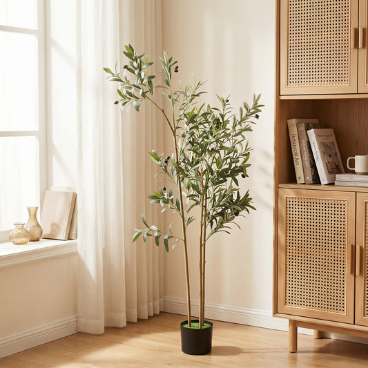 HOMCOM Decorative Artificial Plant, 148 cm Silk Olive Tree with 553 Leaves in Cement Pot, Fake Plant