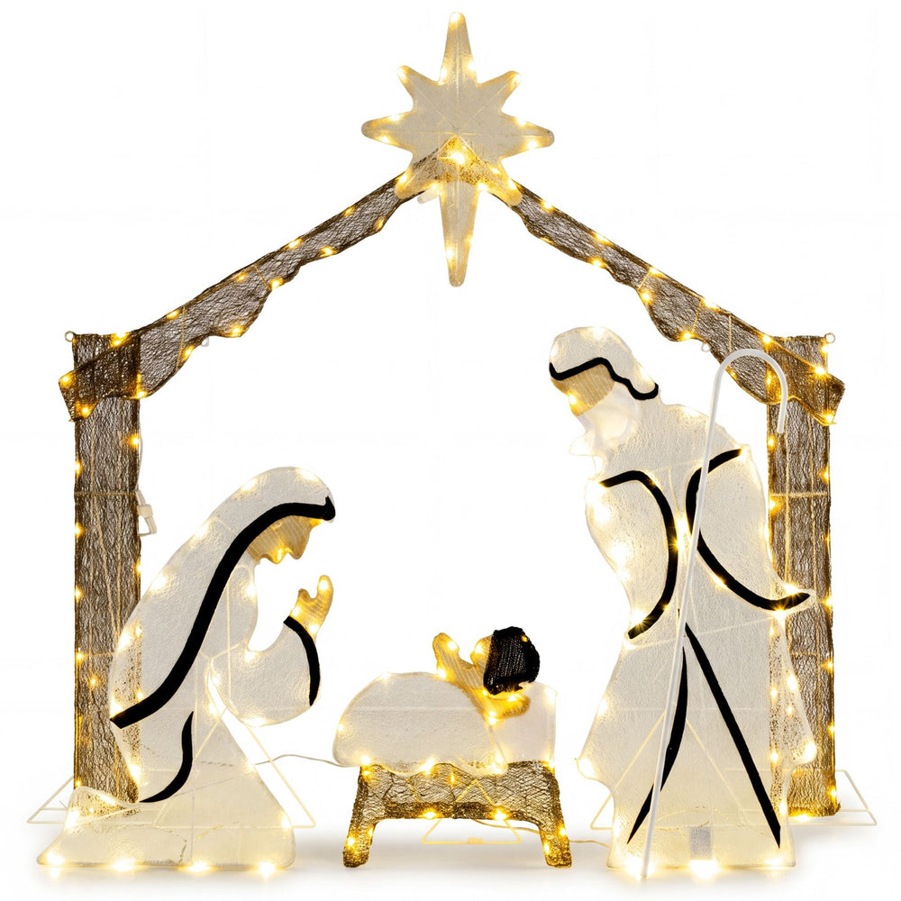 Pre-Lit Artificial Crystal Holy Family Decoration with Warm White LED Lights