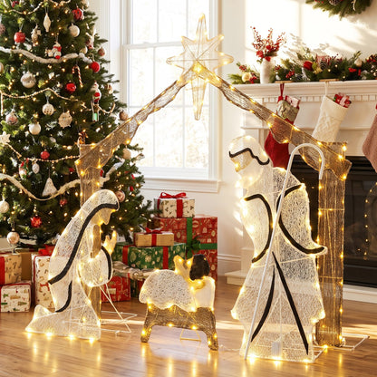 Pre-Lit Artificial Crystal Holy Family Decoration with Warm White LED Lights
