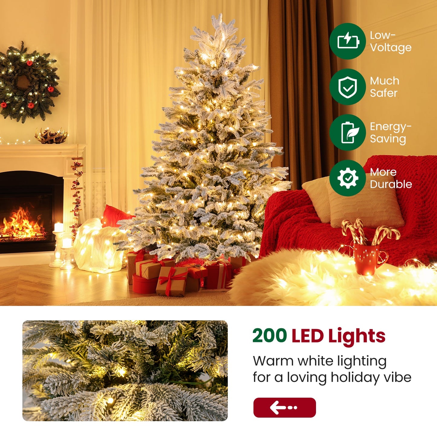 Pre-Lit Artificial Christmas Tree with PE PVC Branch Tips and Warm White LED Lights-4.5 ft