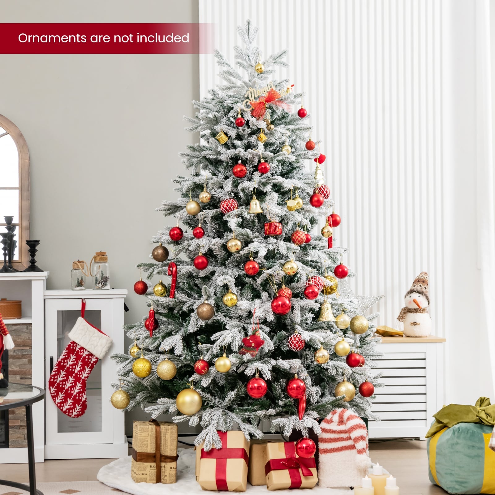 Pre-Lit Artificial Christmas Tree with PE PVC Branch Tips and Warm White LED Lights-6 ft