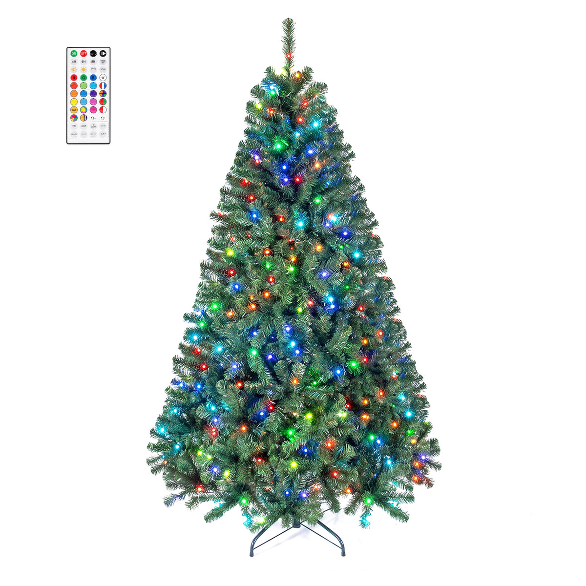 Pre-lit Christmas Tree with 1072 Branch Tips and 300 Multifunctional White and Multi-color RGB Lights-180 cm
